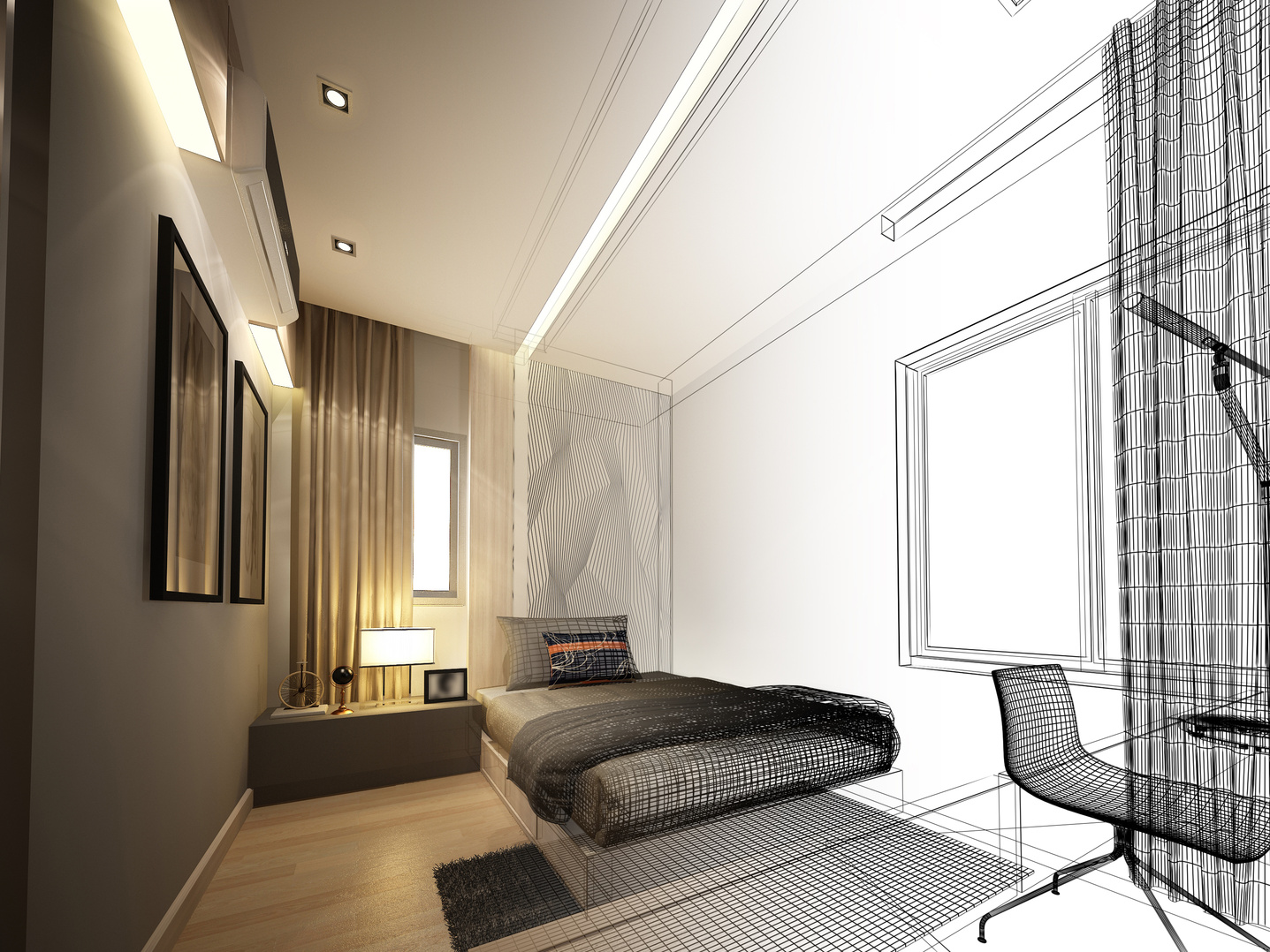 abstract sketch design of interior bedroom